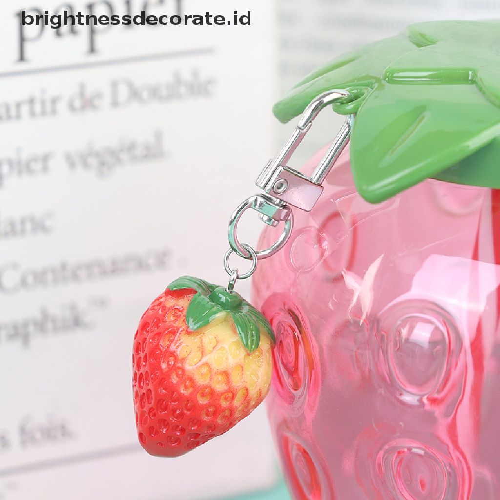Cangkir Minum Desain Kartun Stroberi Lucu Dengan Sedotan, Bahan Plastik