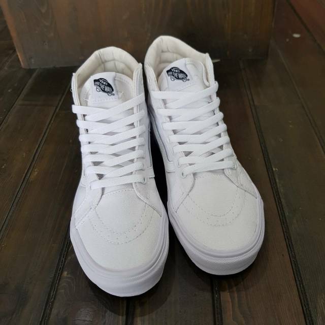 100% PREMIUM VANS SK8 HIGH ALL WHITE WAFFLE DT