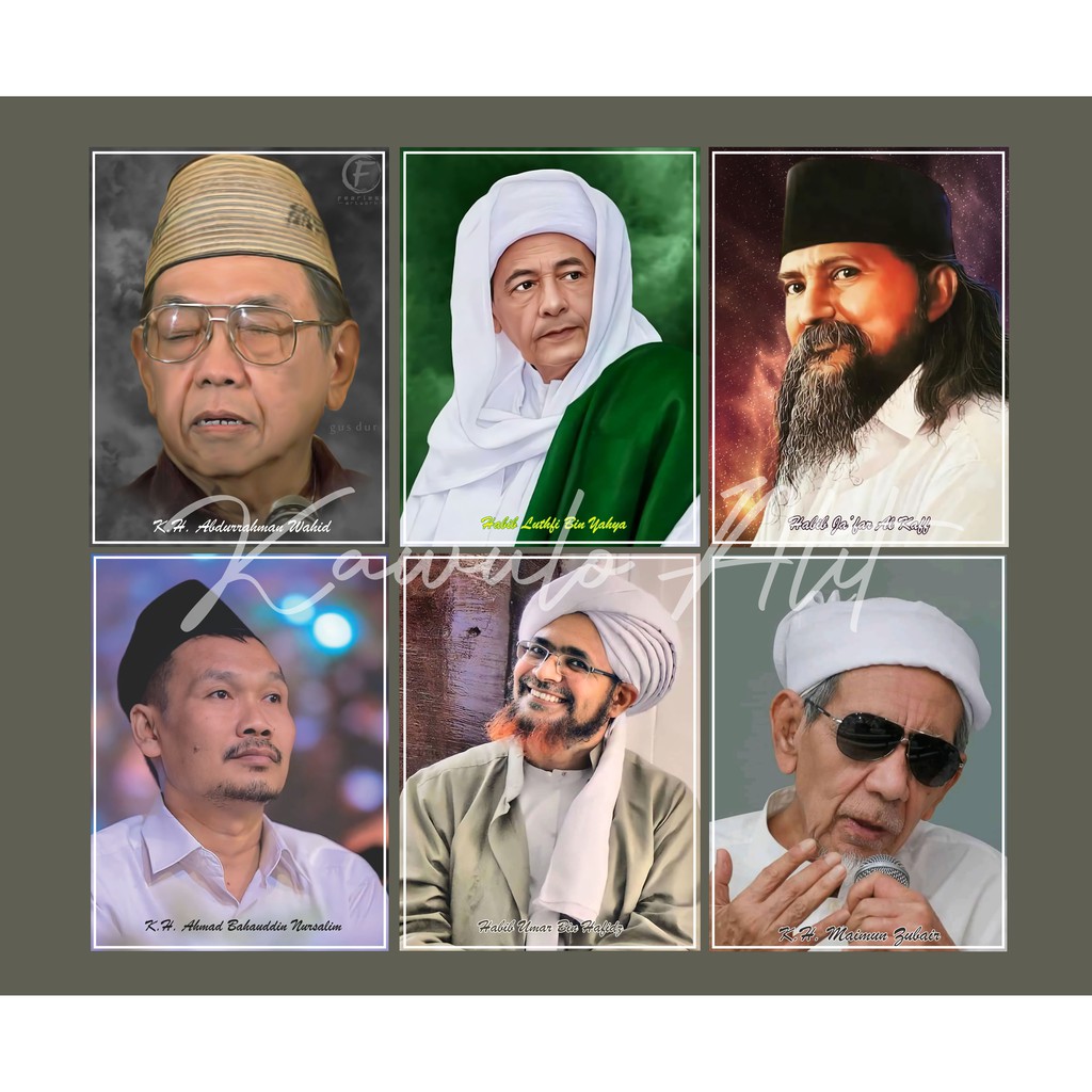 Paket 6pcs kertas poster hiasan dinding foto ulama, kyai & Habib