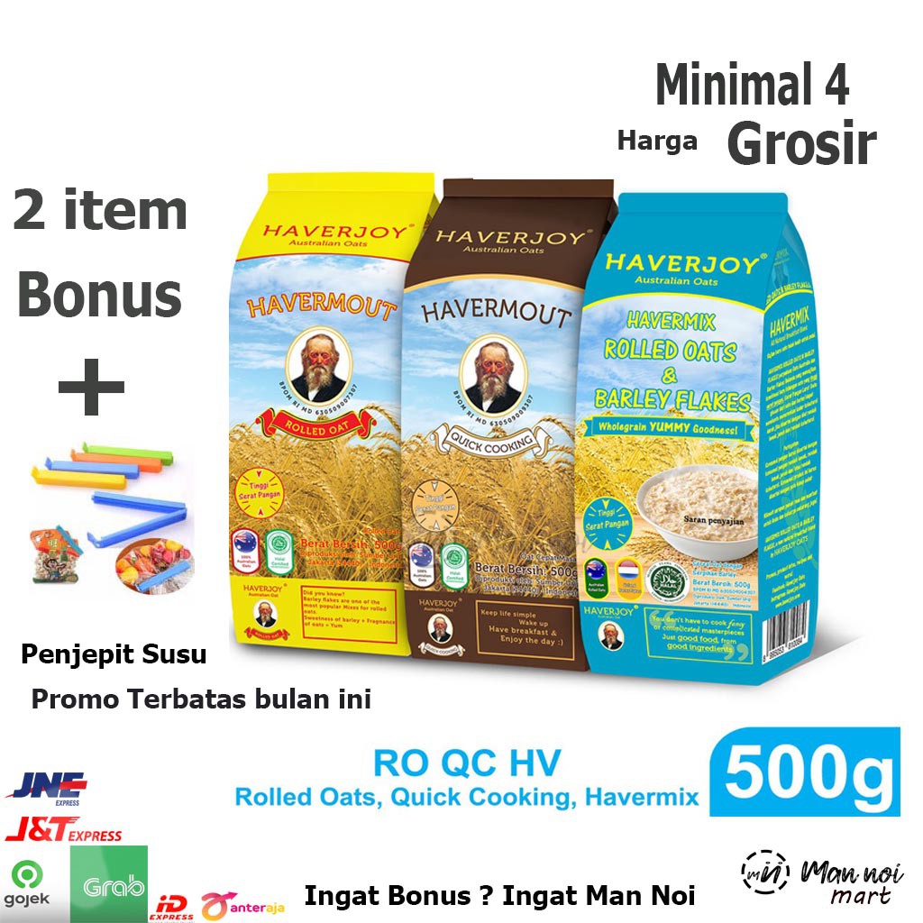 

Haverjoy Oats FREE Pencepit susu 500g.Man Noi. Tangerang