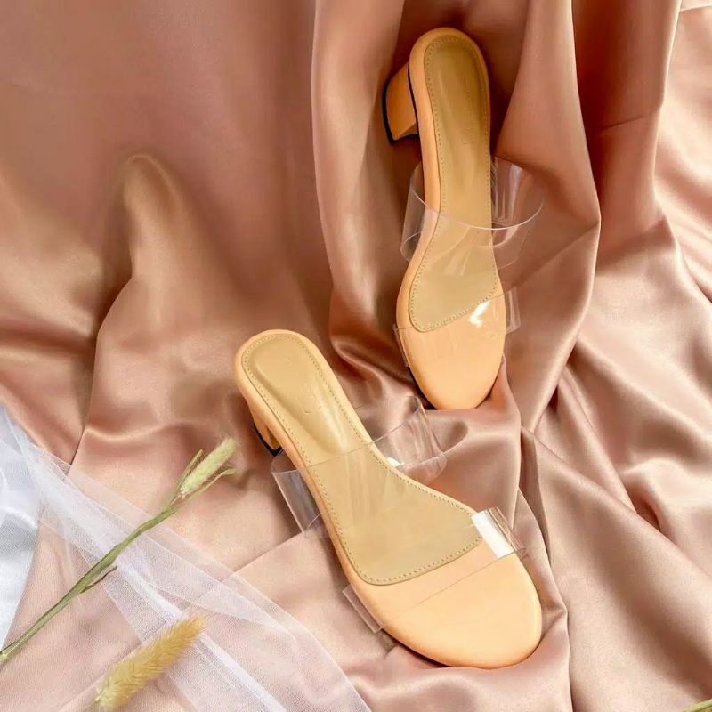 Sepatu Sandal wanita High Heels Hak Tahu Terbaru Murah Kekinian Sendal Pesta Perempuan Mika Bening Pd358