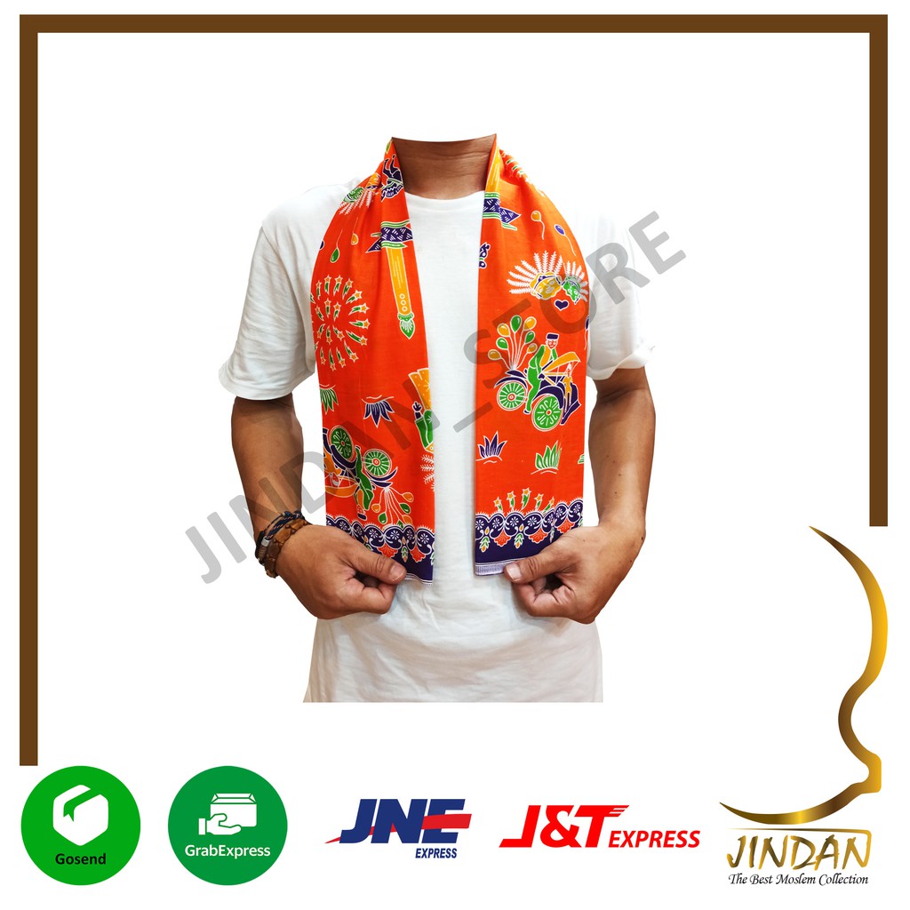 Selendang Betawi Syal Batik Cukin Ondel-Ondel Betawi-Orange - 02