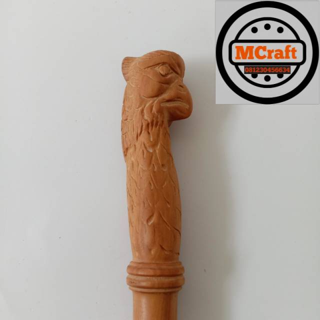 Tongkat KOMANDO KAYU CENDANA KERATON UKIR KEPALA BURUNG GARUDA IN 21