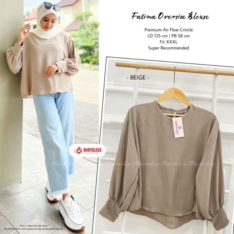 FATIMA OVERSIZE BLOUSE BY MARVELOUS (BLOUSE WANITA) Blouse muslimah polos modern rekomended