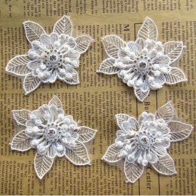 Lace Patch - White Flower Beading #34 (5pcs)