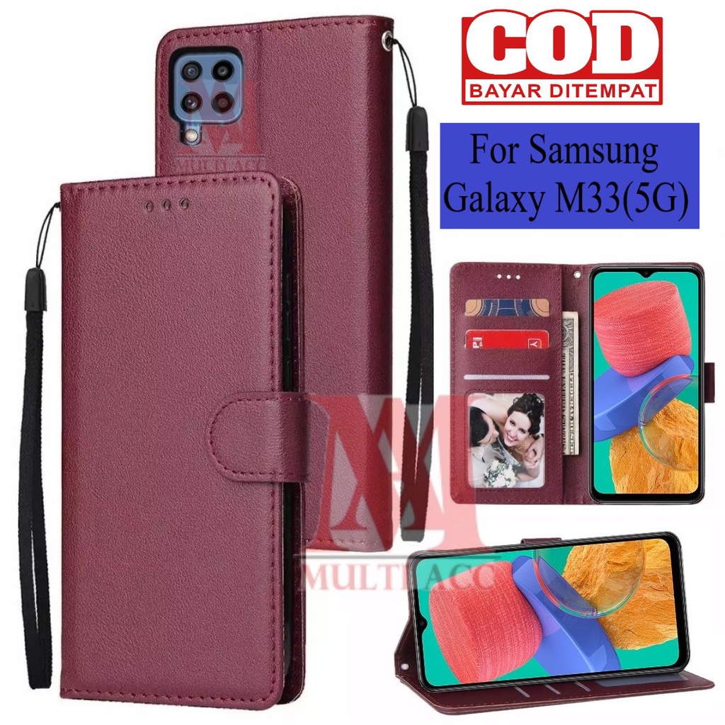 SAMSUNG GALAXY M33(5G) Leather Flip Cover Wallet Case Kulit - Casing Dompet Case Wallet Leather Flip