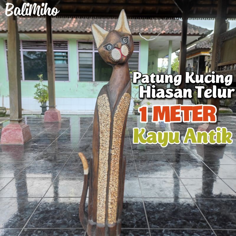 PATUNG KUCING MOTIF CANGKANG TELUR 1 METER/PATUNG KUCING KAYU/DEKORASI KUCING/PAJANGAN KUCING KAYU