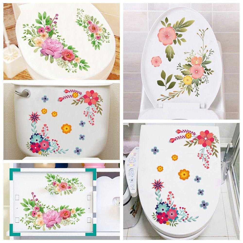 Wonder Floral Toilet Stiker Hadiah Kamar Mandi Ornamen Perekat Diri Dinding Mural