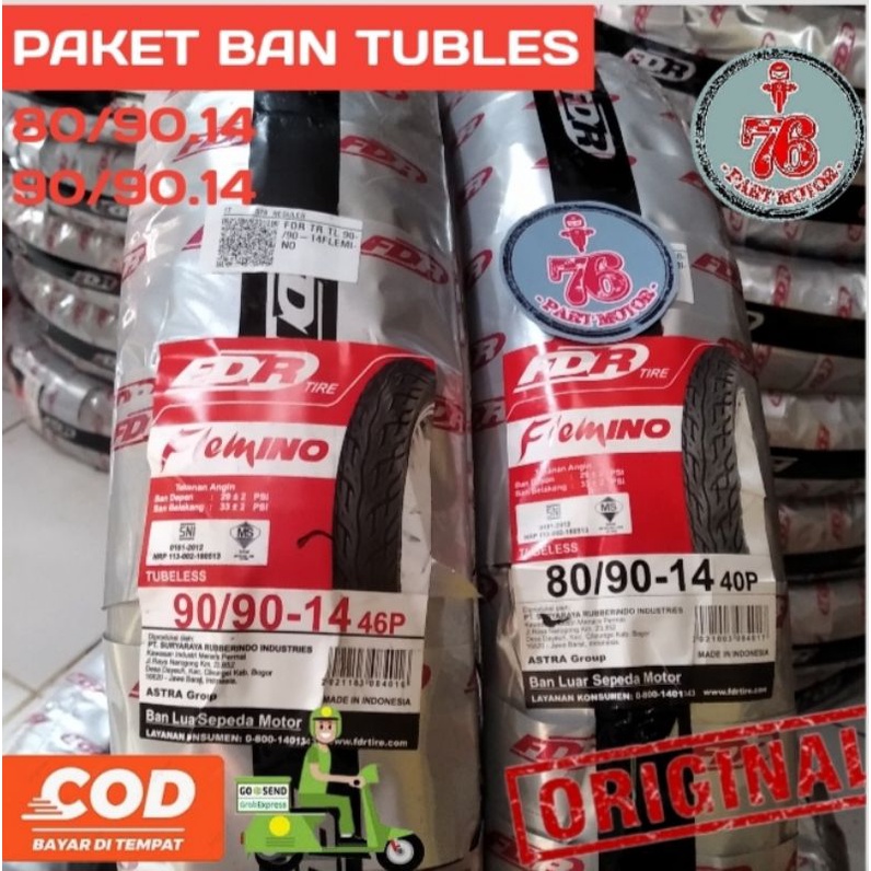 PAKET TUBELESS BAN FDR FLEMINO 80/90.14 &amp; 90/90.14 FREE PENTIL