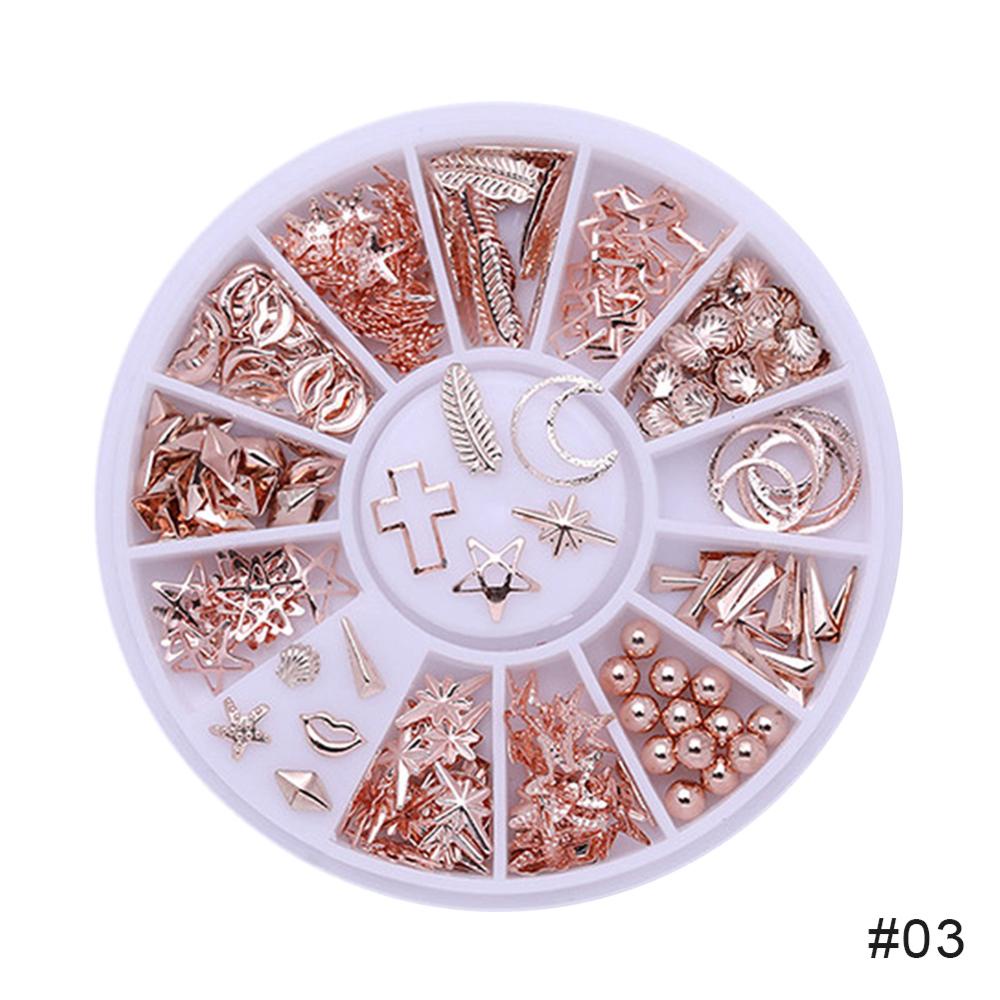 Timekey 12 Sekat / Kotak Hiasan Kuku Rivet / Mutiara / Berlian Imitasi Bahan Alloy Untuk Nail Art A7K8