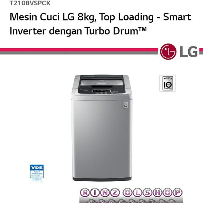 Jual Elektronik Mesin Cuci Lg T2108Vspck Top Loading 8 Kg Smart Inverter Turbo Drum Shopee