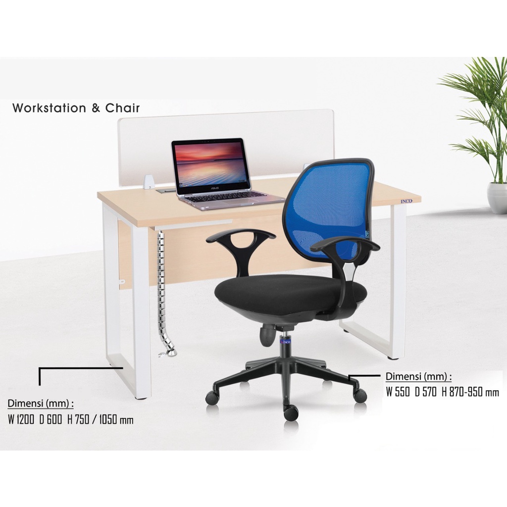 Meja Kerja 1 staff fluix original indachi dengan kursi