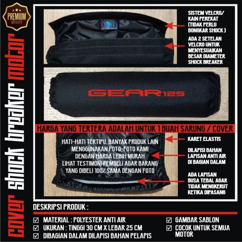 SARUNG SHOCKBREAKER GEAR 125 |WATERPROOF| COVER SHOCKBREAKER MOTOR - Merah, Gear 125
