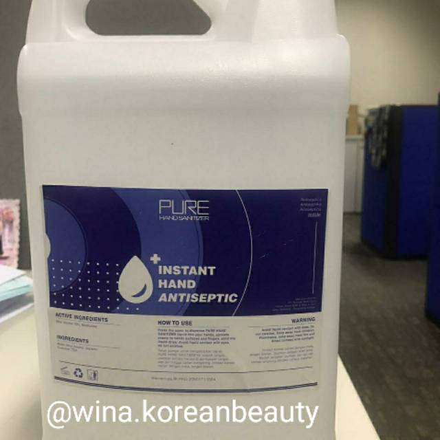 PURE Hand Sanitizer ukuran 5 Liter GEL , Alkohol 70%, Ijin Depkes