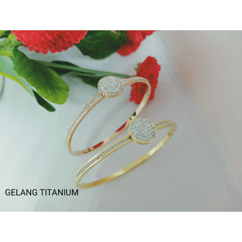 Fourfashion Gelang Titanium Bulat Full permata Premium