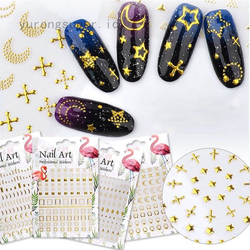 Metal Rivets Gold Hollow Stickers Nail Art Decals 3d Moon Stars