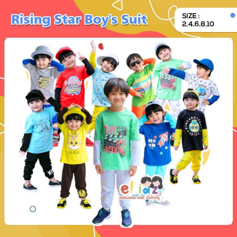 Setelan Baju Anak Laki-laki Ekidz Rising Star Kaos Panjang Celana Panjang Joger  size 2-10