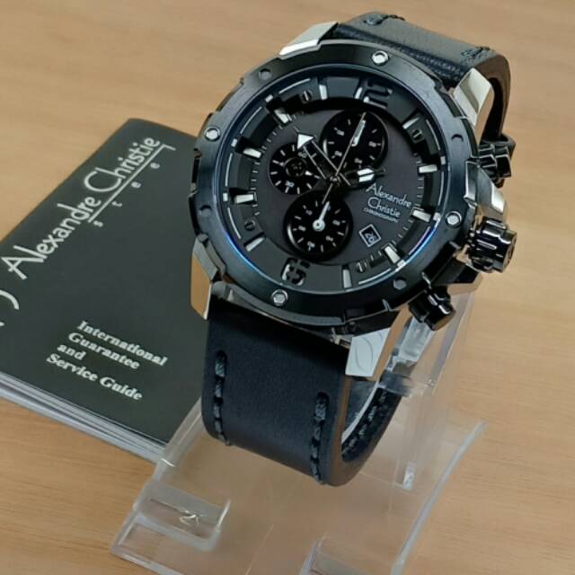 Jam Tangan Pria, Alexandre Christie Tali Kulit Ring Silver AC-6410 Original