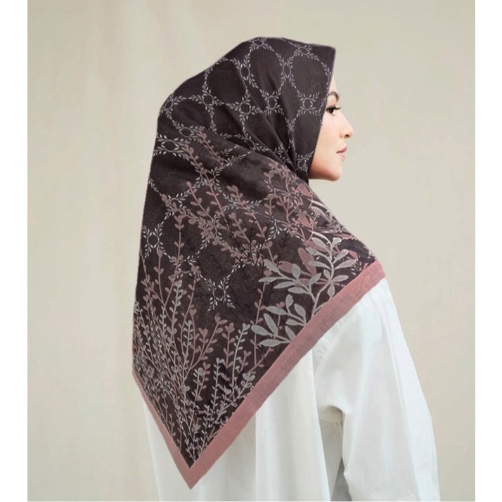 Terbaru !! Hijab Voal Segiempat Motif VE Coklat Kerudung Voal Segiempat Motif