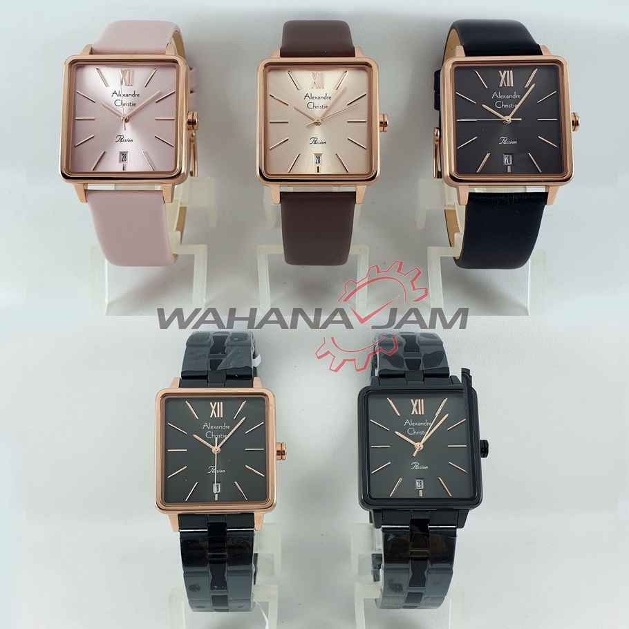 Alexandre Christie AC 2878 LH / Jam Tangan Wanita AC2878 Alexander Cewek Rantai Kulit Kotak Rosegold