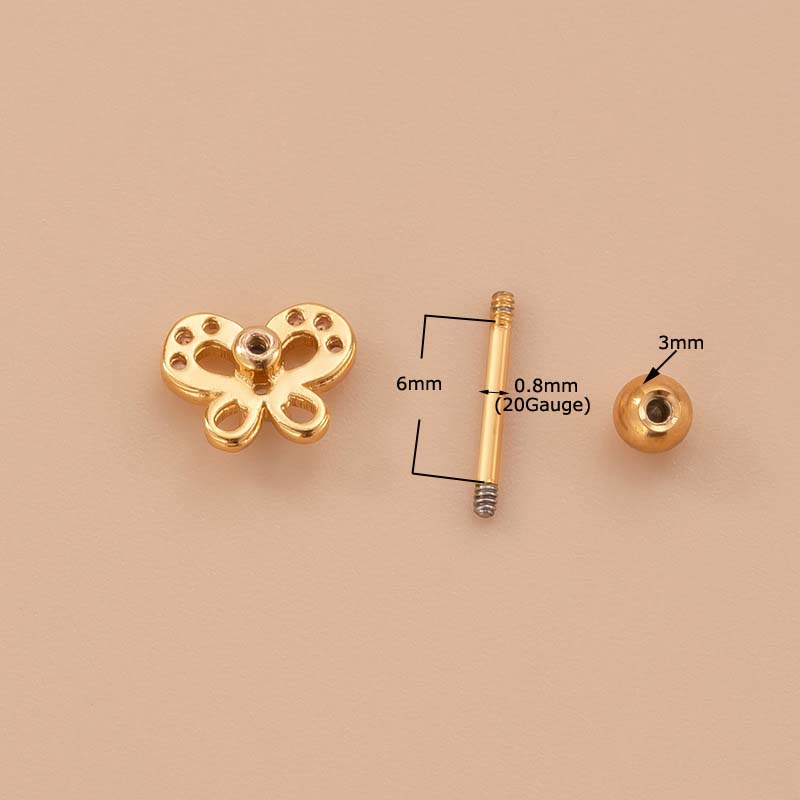 1pc Anting Stud Bentuk Kupu-Kupu Bahan Baja Hypoallergenic Panjang 6mm Untuk Wanita