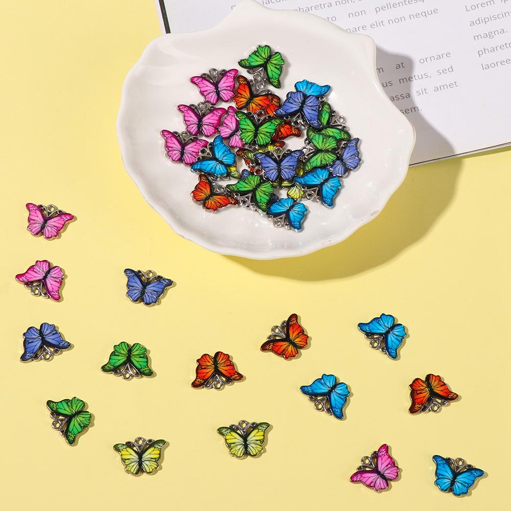 Preva 10 Pcs Liontin Kupu-Kupu Hadiah Multicolor Enamel DIY Aksesoris Kalung Anting Crafting