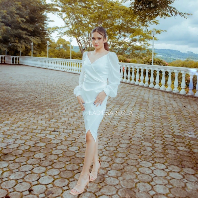 ARIANA DRESS - Midi dress v neck wanita dress pesta formal kasual gaun big size jumbo ukuran besar w