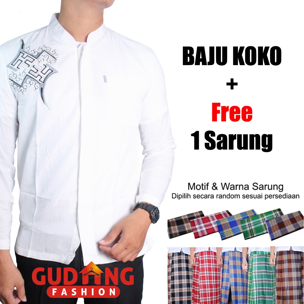 Baju Muslim Pria Koko Moden Lengan Panjang + Free Sarung