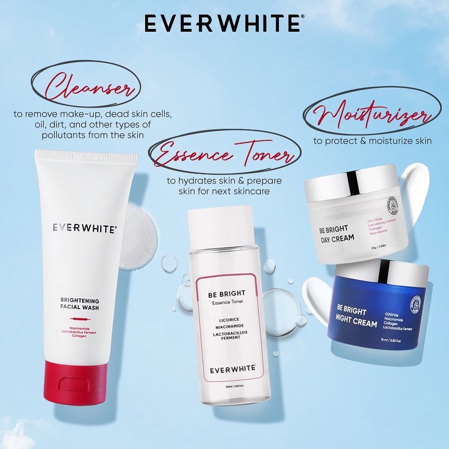 ✦SINAR✦ Everwhite (Ever White) Be Bright Facial Wash | Essence Toner | Day Cream | Night Cream | Axillary Cream