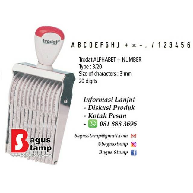 Stempel Trodat Alphabet Numeric / Huruf dan Angka Manual 20 Digit 3mm 3 mm