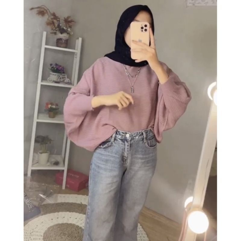 [PREMIUM] Helwa Sweater Batwing Knit // Sweater Batwing Rajut-Dusty purple