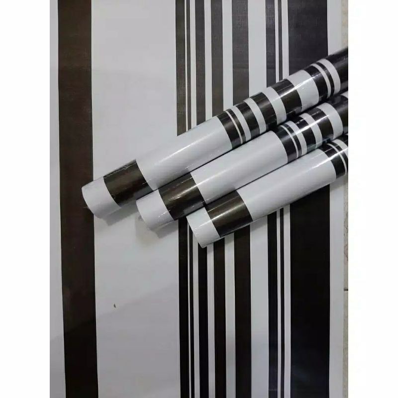 Wallpaper Stiker Dinding Motif Garis Hitam Putih 10m x 45cm