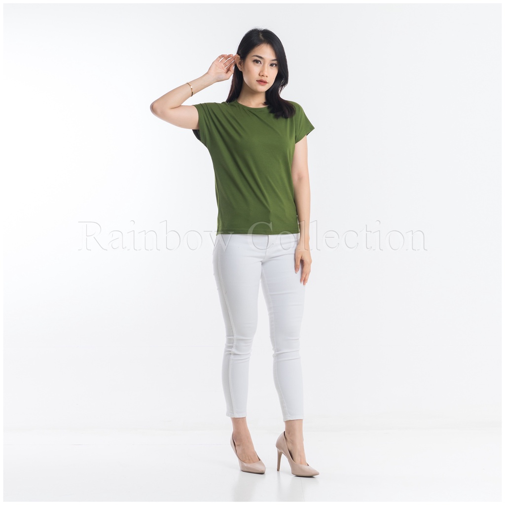 Rainbow CATLIN Kaos Oversize Wanita Batwing Lengan Pendek Polos