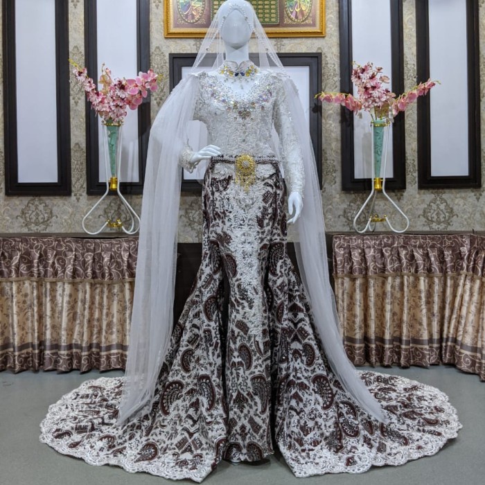 Original Produk Kebaya Dress Pesta gaun pengantin duyung / gaun pengantin span slim - Putih