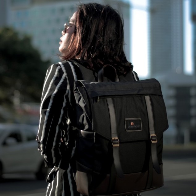 HIGHWAY BLACK |Urban Factor x FORIND| Tas Ransel Ori Bag Polos Pria Wanita Backpack Baru New Origina