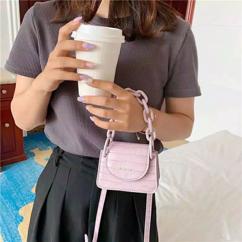 Tas selempang Croco Mini Rantai LILAC