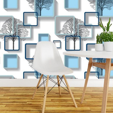 wallpaper roll 45cm x 8m kotak 3D biru