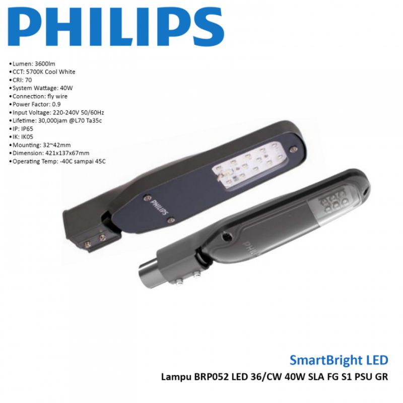 PHILIPS LAMPU PJU BRP052 LED36/40W - CW - 220-240V SLA FG S1 PSU GR