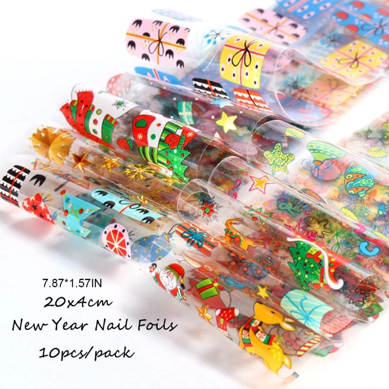 Stiker Kuku Transfer Foil Desain Santa Snowman Untuk Nail Art