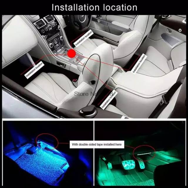 Lampu Kolong Kabin Dashboard Footstep LED RGB Remote mobil bawah kaki Car Interior Light 5050
