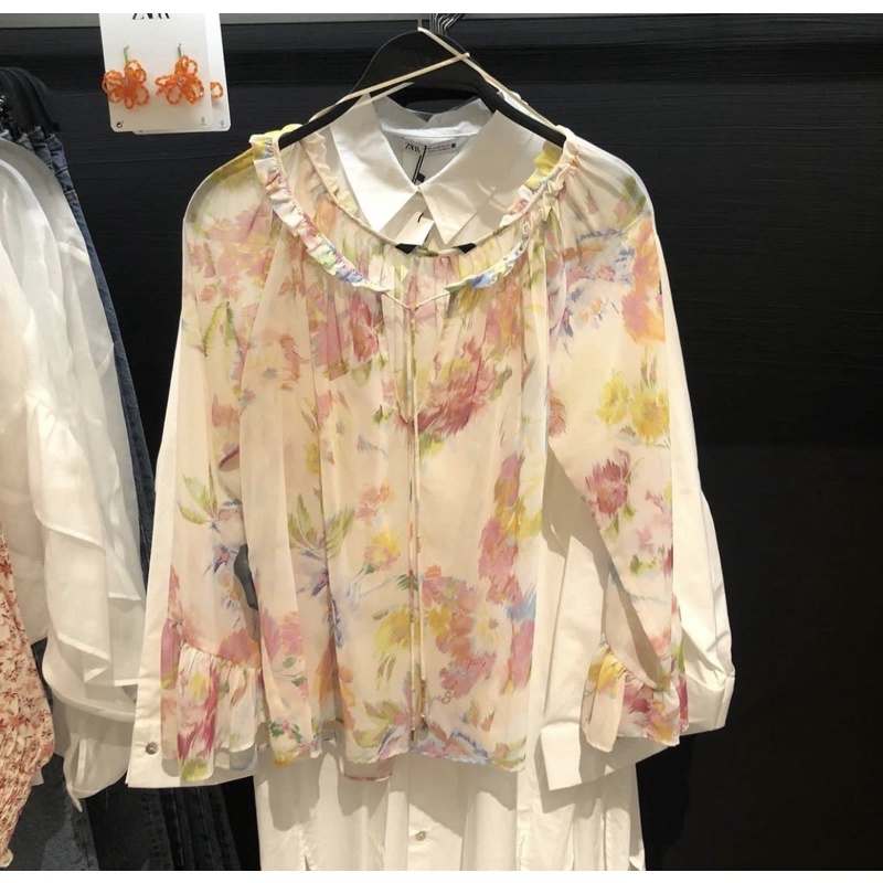 jastip zara blouse floral bahan sifon