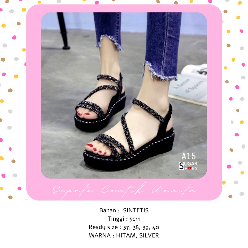 Sepatu Sendal Sandal Tali Wanita Cewek Korea Hak 5 Cm Perempuan Terbaru Kekinian