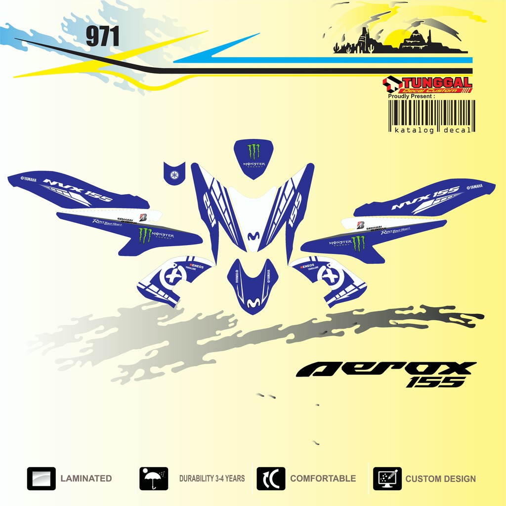 Decal custom Aerox 155 hijau stabilo