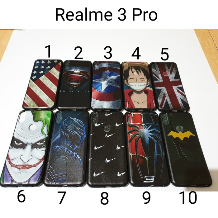 Case Hitam Superhero Realme 3 Pro / Soft Case Realme 3Pro Mancase Cowo
