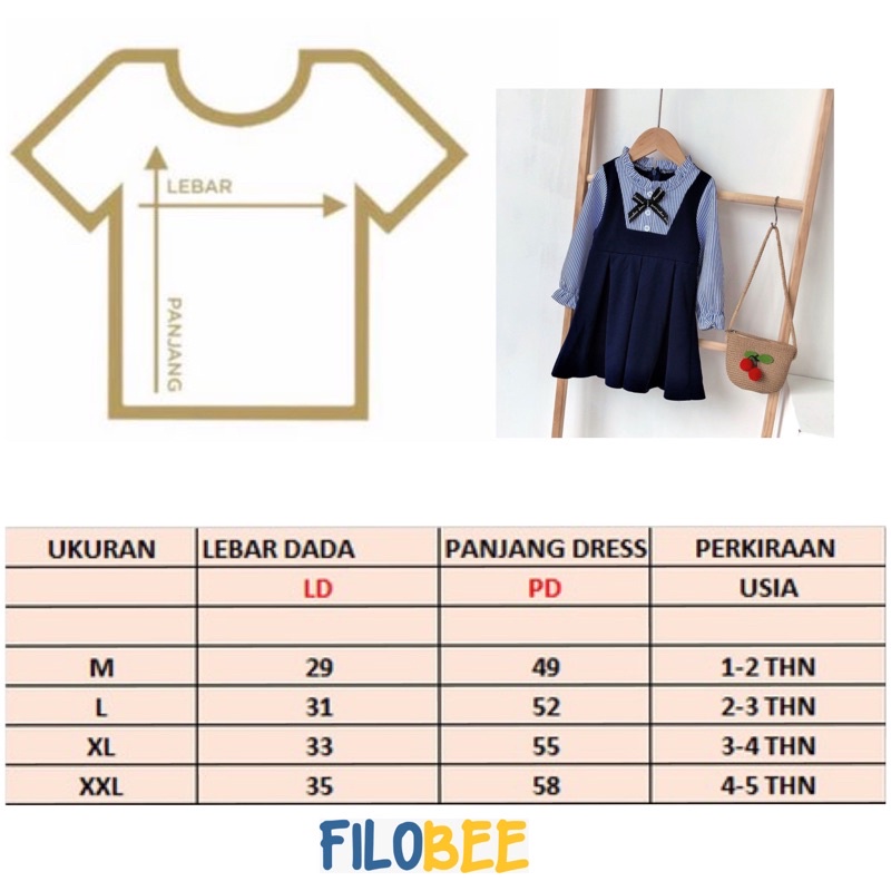 FILOBEE DRESS ANAK PEREMPUAN/DRESS KOMBINASI SALUR/PITA RENDA/NAVY SALUR