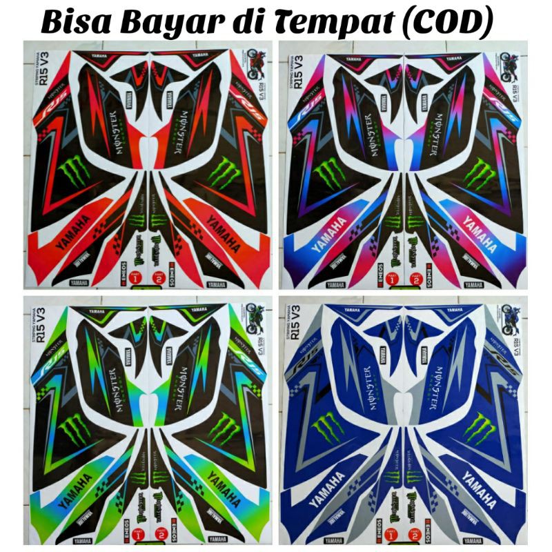 (Bisa COD) Striping stiker variasi lis bodi Yamaha r15 v3 new 'monster energy' TE2672