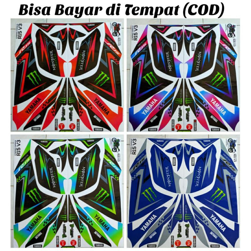 (Bisa COD) Striping stiker variasi lis bodi Yamaha r15 v3 new YZF-R motif monster energi AS1609