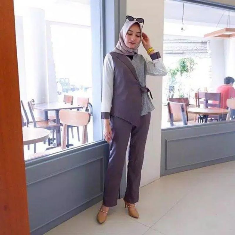 BEST SELLER Sandria Set Setelan Atasan + Celana Panjang Wanita Pakaian Muslim Modis Modern Termurah