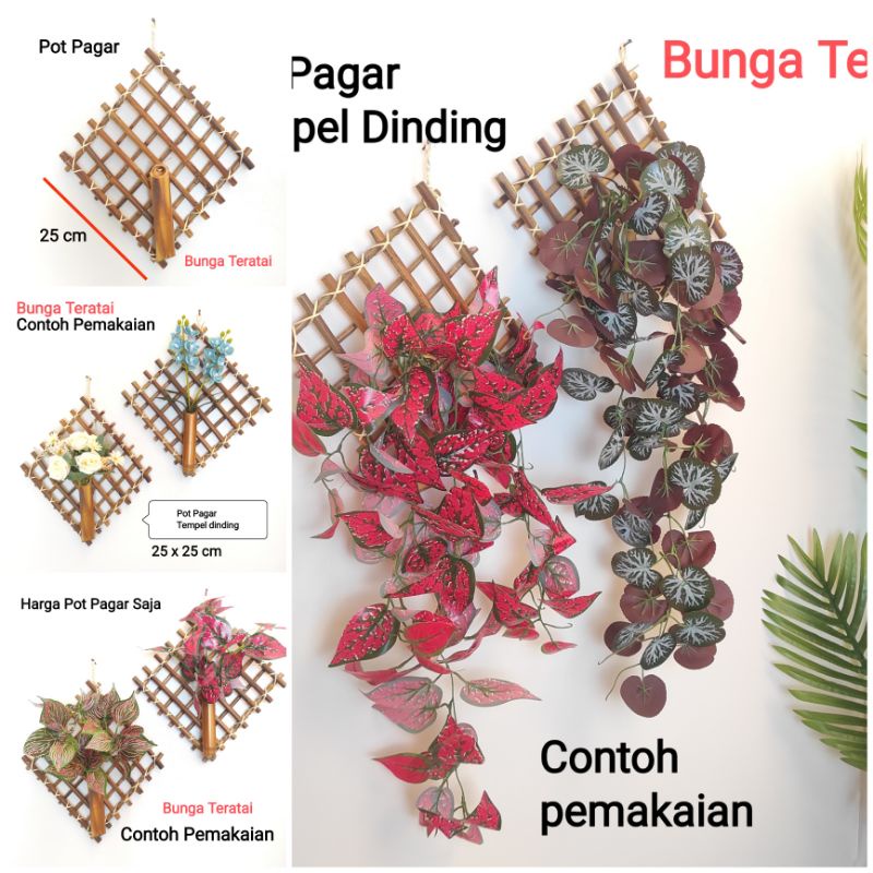 RAK POT DINDING ROTAN BUNGA GANTUNG DEKORASI