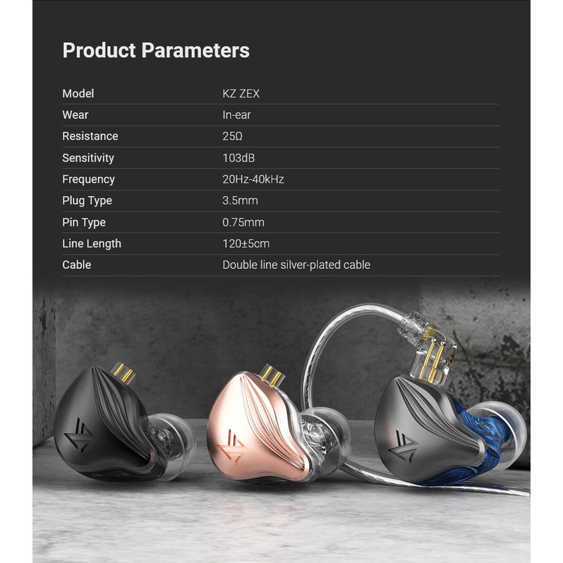 KZ ZEX Knowledge Zenith In Ear Earphone Dynamic Driver Electrostatic